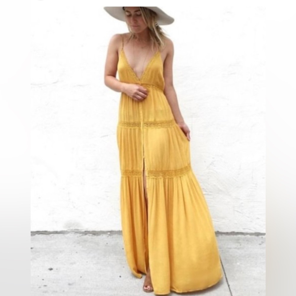 Brand new Cotton Candy La Mustard Yellow Lace-Trimmed Dress